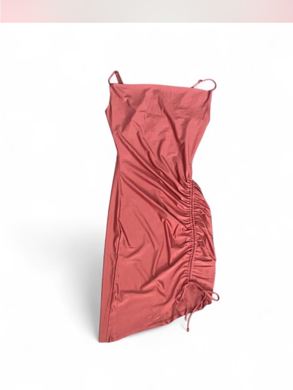 Inspired Hearts Asymmetrical Ruched Slip Dress in Dusty Coral